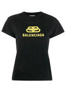 Balenciaga Black Cotton Logo Print Crew Neck Short Sleeves T-shirt