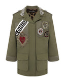 Dolce & Gabbana Military Green Queen Embellished Coat Jacket