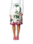 Dolce & Gabbana White Rose Print High Waist Midi A-line Skirt