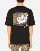 Dolce & Gabbana Black Amore Leopard Cotton Crew Neck T-shirt