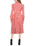 Dolce & Gabbana White Red Stripes Long Sleeves Midi Dress