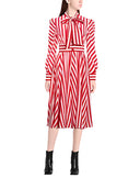 Dolce & Gabbana White Red Stripes Long Sleeves Midi Dress