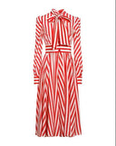 Dolce & Gabbana White Red Stripes Long Sleeves Midi Dress