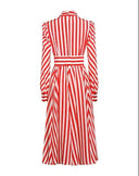 Dolce & Gabbana White Red Stripes Long Sleeves Midi Dress