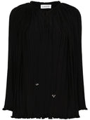 LONG SLEEVE PLEATED BLOUSE OPEN NECK BLACK