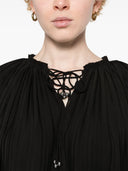 LONG SLEEVE PLEATED BLOUSE OPEN NECK BLACK