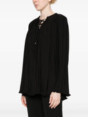 LONG SLEEVE PLEATED BLOUSE OPEN NECK BLACK