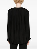 LONG SLEEVE PLEATED BLOUSE OPEN NECK BLACK
