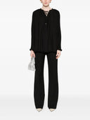 LONG SLEEVE PLEATED BLOUSE OPEN NECK BLACK