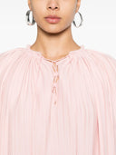 LONG SLEEVE PLEATED BLOUSE OPEN NECK ROSÉ