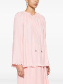 LONG SLEEVE PLEATED BLOUSE OPEN NECK ROSÉ