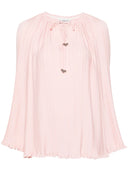 LONG SLEEVE PLEATED BLOUSE OPEN NECK ROSÉ