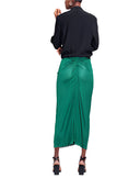 Dolce & Gabbana Dark Green High Waist Midi Pencil Cut Pleated Skirt