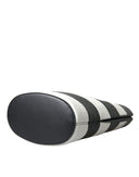 Balenciaga Black White Striped Exotic Skin Leather Maxi Bucket Tote Bag