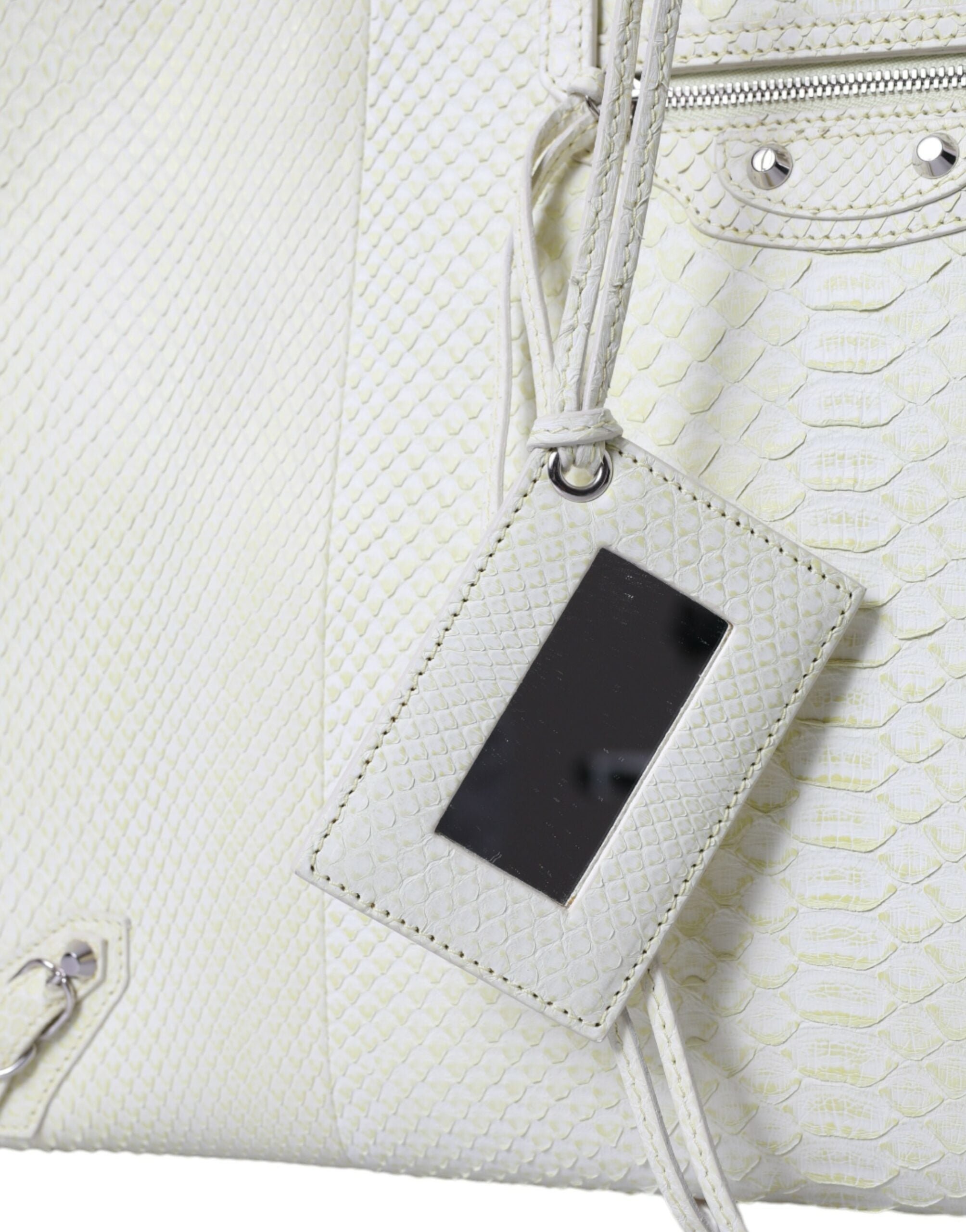 【VIP価格】BALENCIAGA Python Leather Tote White/Yellow Balenciaga Chic Python Leather Tote in White & Yellow – Moksyz