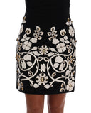 Dolce & Gabbana Black Crystal Floral Pencil Skirt