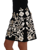 Dolce & Gabbana Black Crystal Floral Pencil Skirt