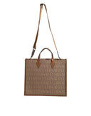 Versace Brown Top Handle Jacquard Leather Logo Crossbody Tote Bag