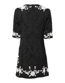 Dolce & Gabbana Black Floral Lace Short Sleeves Mini Dress