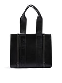 Chloé Black Woody Embroidered Logo Leather Medium Tote Bag