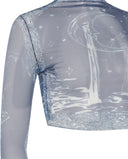 YASSMIN SALEH  SHAABNA TATTOO CROP TOP BLUE