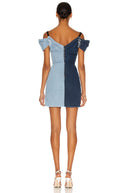 Dolce & Gabbana Two Tone Blue Patchwork Denim Mini Dress