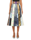Dolce & Gabbana Multicolor Patchwork High Waisted Midi Skirt