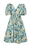ANOUKI DRESS FLARE FLORAL COTTON DRESS WITH PULL SLEEVES