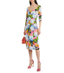 Dolce & Gabbana Multicolor Floral Side Slit Midi Dress