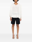 LONG SLEEVE PLEATED BLOUSE OPEN NECK OFF WHITE