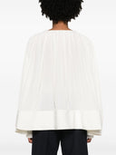 LONG SLEEVE PLEATED BLOUSE OPEN NECK OFF WHITE