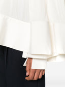 LONG SLEEVE PLEATED BLOUSE OPEN NECK OFF WHITE