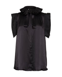 PRUNETTE TINY SLEEVE AND ROMANTIC COLLAR SHIRT BLACK