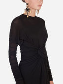 Dolce & Gabbana Black Wool Long Sleeves Sheath Midi Dress