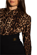 Dolce & Gabbana Brown Leopard Silk Button Down Coat Jacket