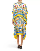 Dolce & Gabbana Multicolor Majolica Kaftan Short Sleeves Maxi Dress