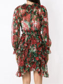 Dolce & Gabbana Multicolor Ruffle Floral Long Sleeves Dress