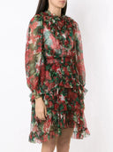 Dolce & Gabbana Multicolor Ruffle Floral Long Sleeves Dress