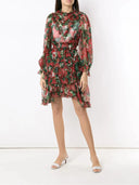 Dolce & Gabbana Multicolor Ruffle Floral Long Sleeves Dress