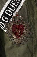 Dolce & Gabbana Military Green Queen Embellished Coat Jacket