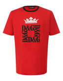 Dolce & Gabbana Red Logo Crown Cotton Crew Neck T-shirt