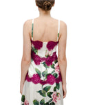 Dolce & Gabbana White Rose Print Satin Lace Tank Top Lingerie