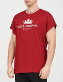Dolce & Gabbana Red Logo Crown Cotton Crew Neck T-shirt
