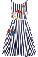Dolce & Gabbana Blue White Striped Embroidered A-line Dress