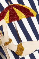 Dolce & Gabbana Blue White Striped Embroidered A-line Dress