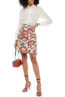 Dolce & Gabbana White Green Red Floral High Waist Mini Skirt